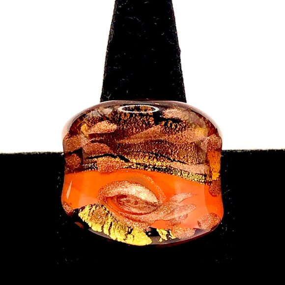 Handmade Art Glass Wide Band Statement Ring Orange Gold Size 8 or 7.5 - Picture 3 of 12
